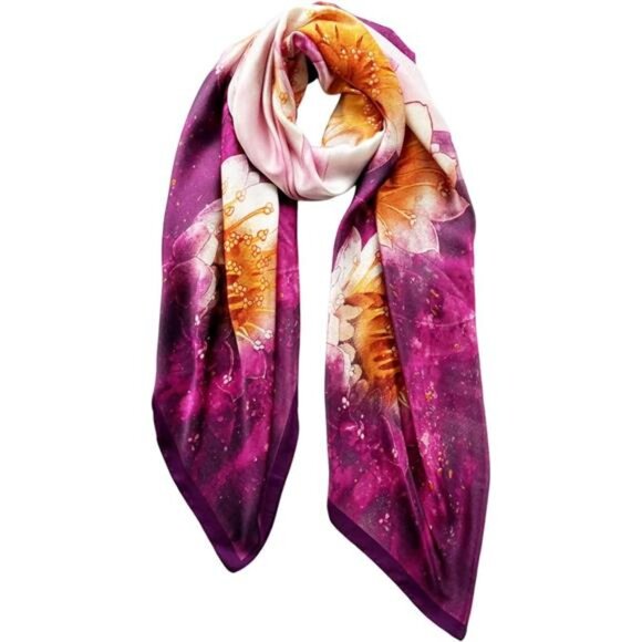 Lightweight Satin Scarves Large Capacity Floral - Picture 2 of 3
